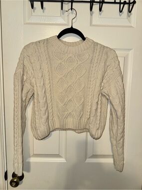 Hazel Moon Cream Ivory Cable Knit Cropped Sweater Size S
